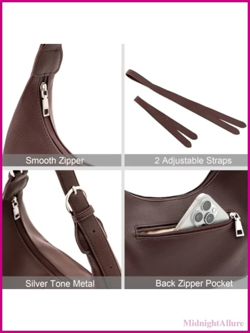 PU Leather Hobo Shoulder Bag Slouchy Crossbody Purse 2 Straps